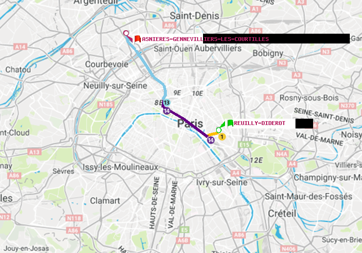 plan itinéraire ratp de Reuilly-Diderot à Asnieres-Gennevilliers Les Courtilles