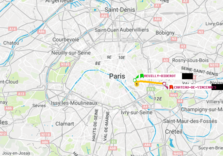 plan itinéraire ratp de Reuilly-Diderot à Château de Vincennes
