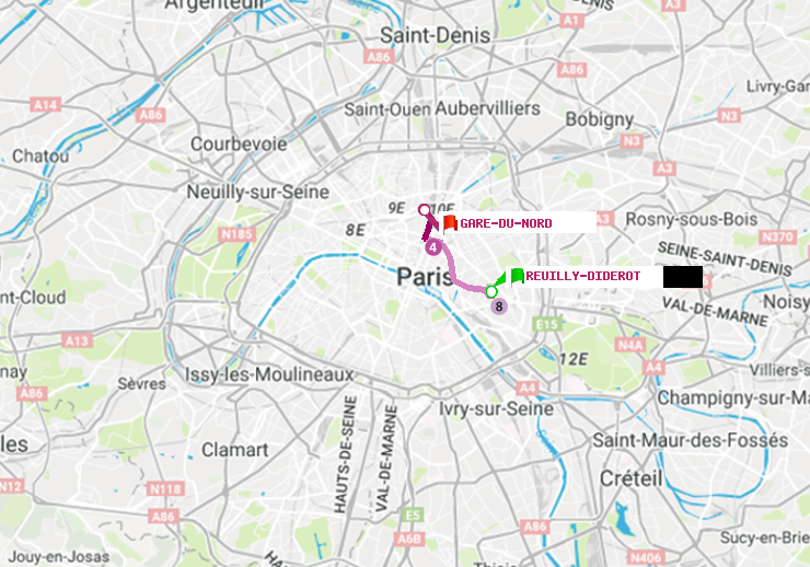 plan itinéraire ratp de Reuilly-Diderot à Gare du Nord