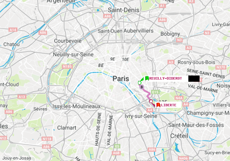 plan itinéraire ratp de Reuilly-Diderot à Liberté