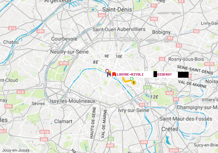 plan itinéraire ratp de Reuilly-Diderot à Louvre-Rivoli