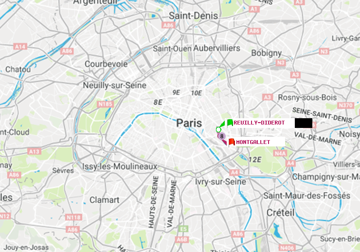 plan itinéraire ratp de Reuilly-Diderot à Montgallet