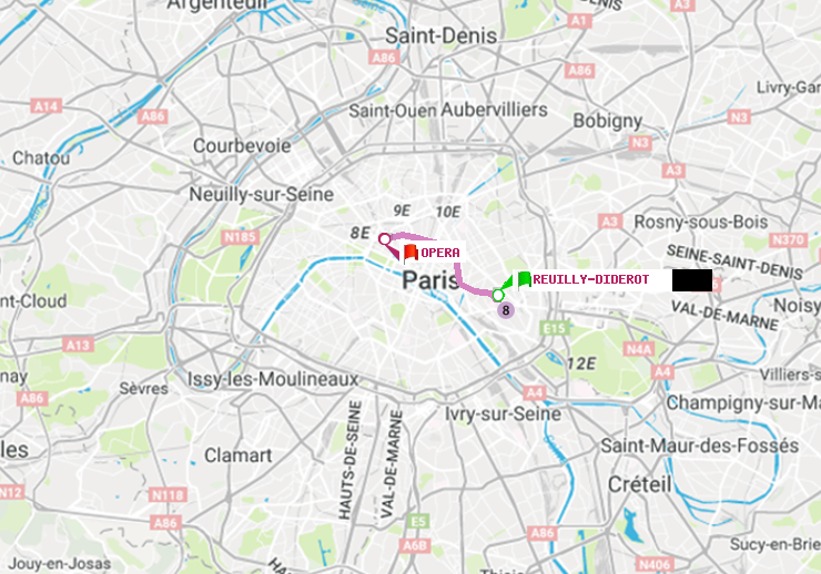 plan itinéraire ratp de Reuilly-Diderot à Opéra