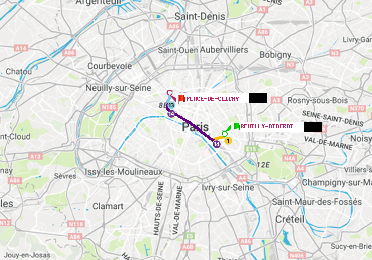 plan itinéraire ratp de Reuilly-Diderot à Place de Clichy