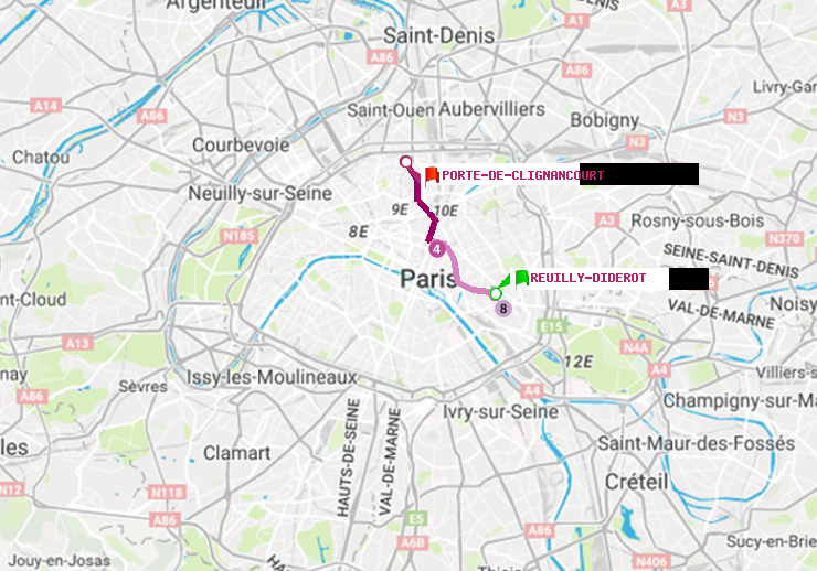plan itinéraire ratp de Reuilly-Diderot à Porte de Clignancourt