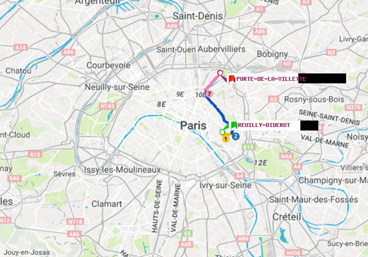plan itinéraire ratp de Reuilly-Diderot à Porte de la Villette