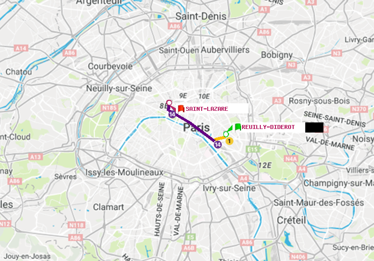 plan itinéraire ratp de Reuilly-Diderot à Saint-Lazare
