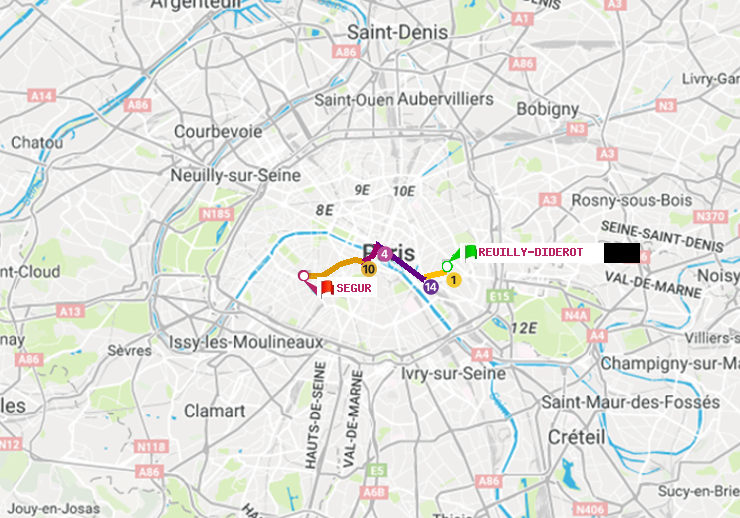 plan itinéraire ratp de Reuilly-Diderot à Ségur