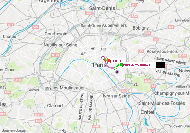 plan itinéraire ratp de Reuilly-Diderot à Temple