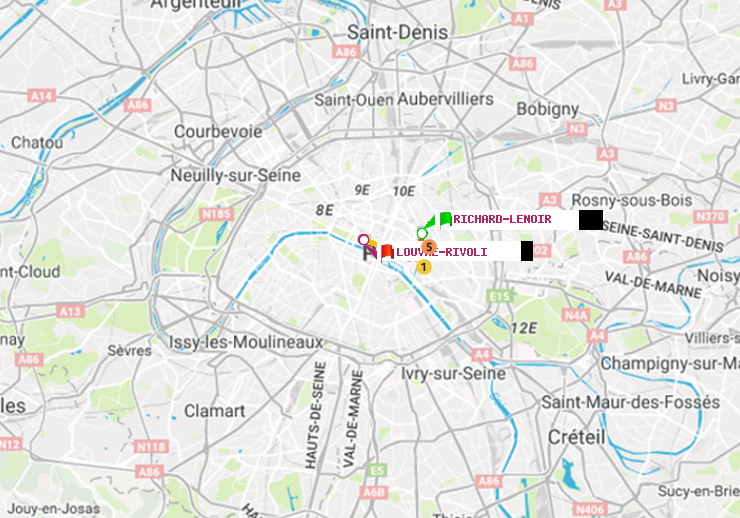 plan itinéraire ratp de Richard-Lenoir à Louvre-Rivoli