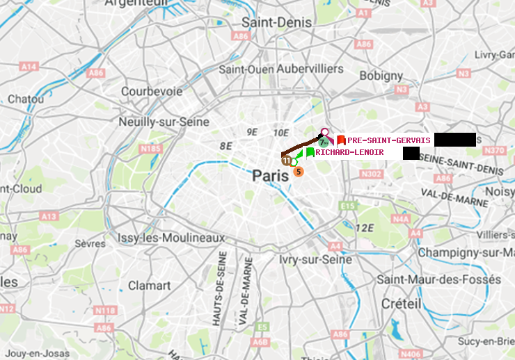 plan itinéraire ratp de Richard-Lenoir à Pré-Saint-Gervais