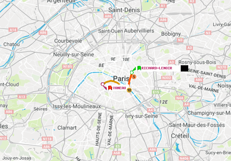 plan itinéraire ratp de Richard-Lenoir à Vaneau