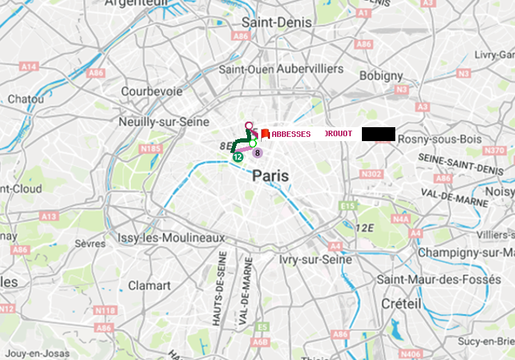 plan itinéraire ratp de Richelieu-Drouot à Abbesses