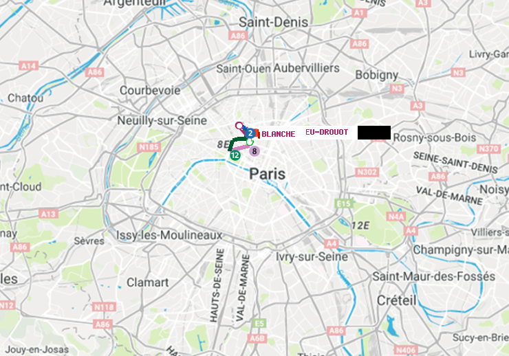 plan itinéraire ratp de Richelieu-Drouot à Blanche