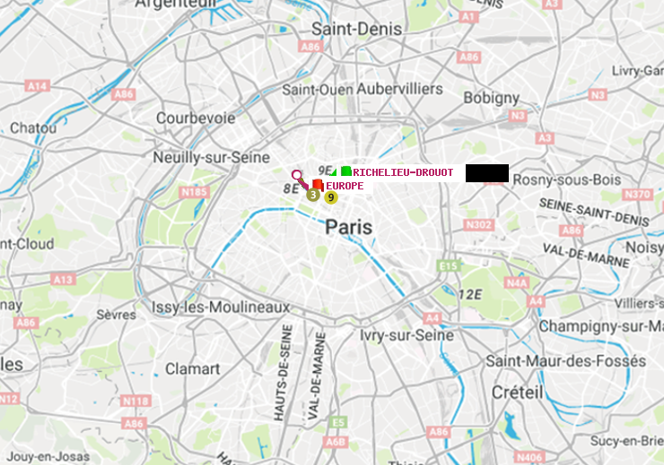 plan itinéraire ratp de Richelieu-Drouot à Europe