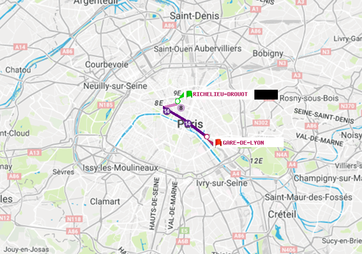 plan itinéraire ratp de Richelieu-Drouot à Gare de Lyon