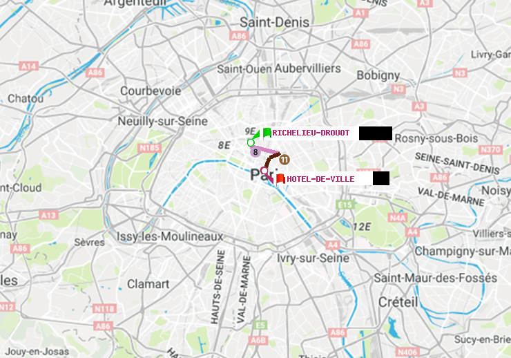 plan itinéraire ratp de Richelieu-Drouot à Hôtel de Ville