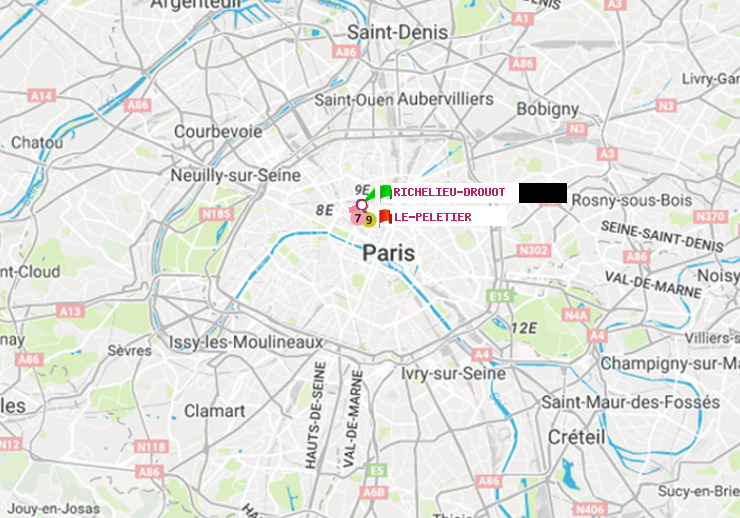 plan itinéraire ratp de Richelieu-Drouot à Le Peletier