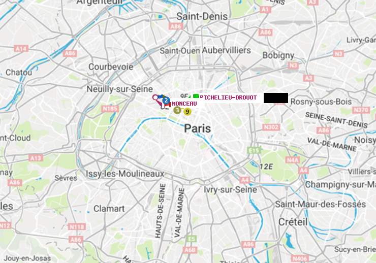 plan itinéraire ratp de Richelieu-Drouot à Monceau