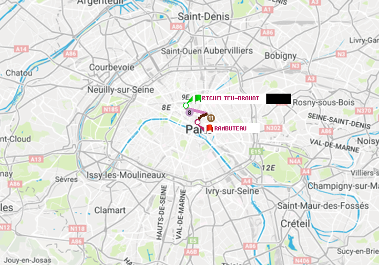 plan itinéraire ratp de Richelieu-Drouot à Rambuteau