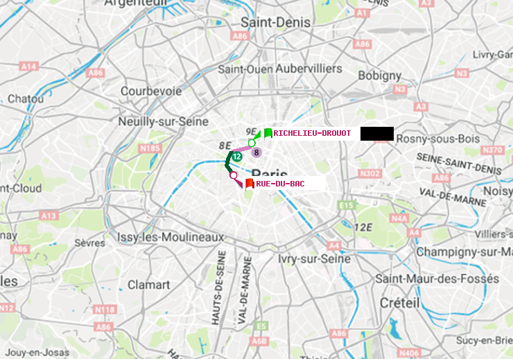 plan itinéraire ratp de Richelieu-Drouot à Rue du Bac