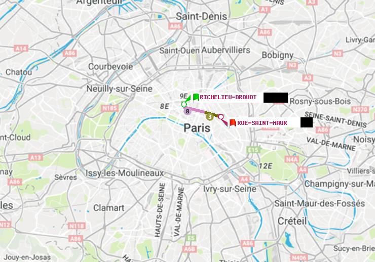 plan itinéraire ratp de Richelieu-Drouot à Rue Saint-Maur