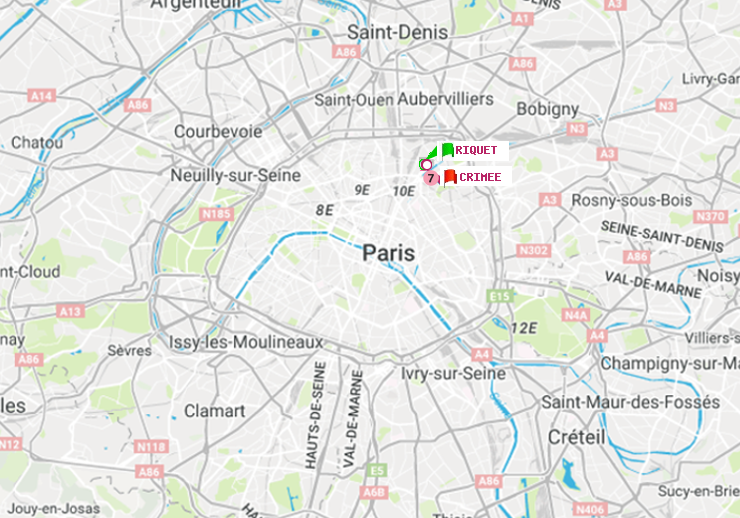 plan itinéraire ratp de Riquet à Crimée