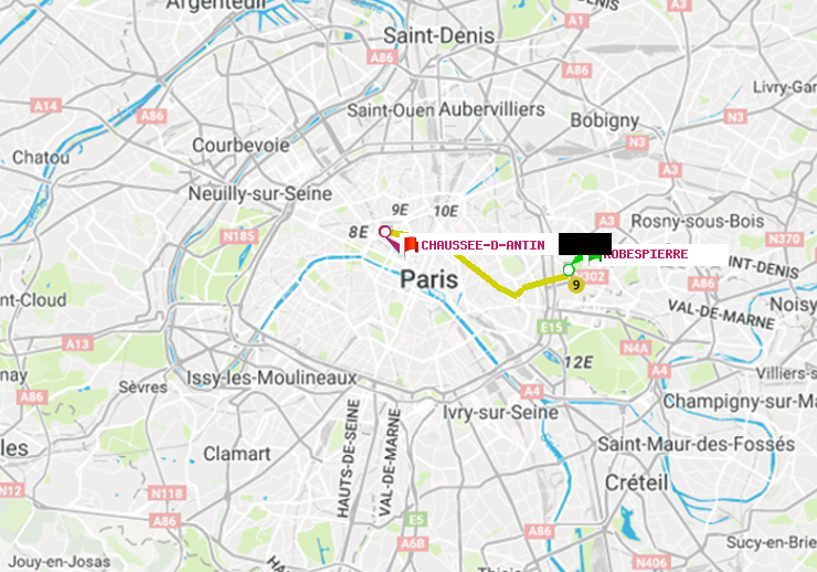plan itinéraire ratp de Robespierre à Chaussée d