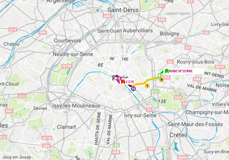 plan itinéraire ratp de Robespierre à Cité