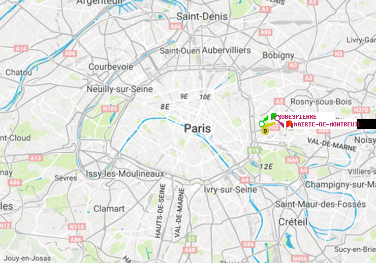 plan itinéraire ratp de Robespierre à Mairie de Montreuil