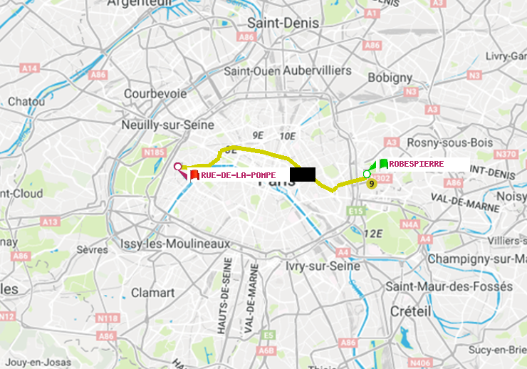 plan itinéraire ratp de Robespierre à Rue de la Pompe (Avenue Georges Mandel)