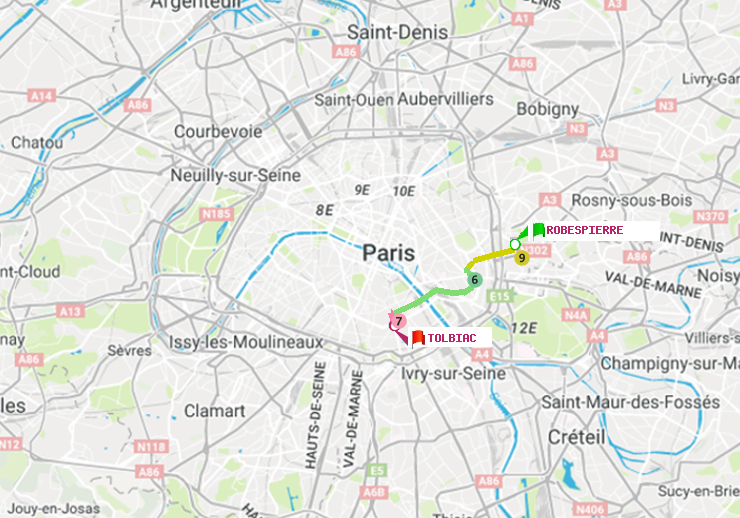 plan itinéraire ratp de Robespierre à Tolbiac