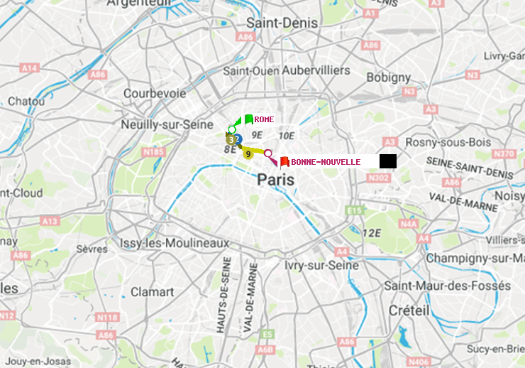 plan itinéraire ratp de Rome à Bonne Nouvelle