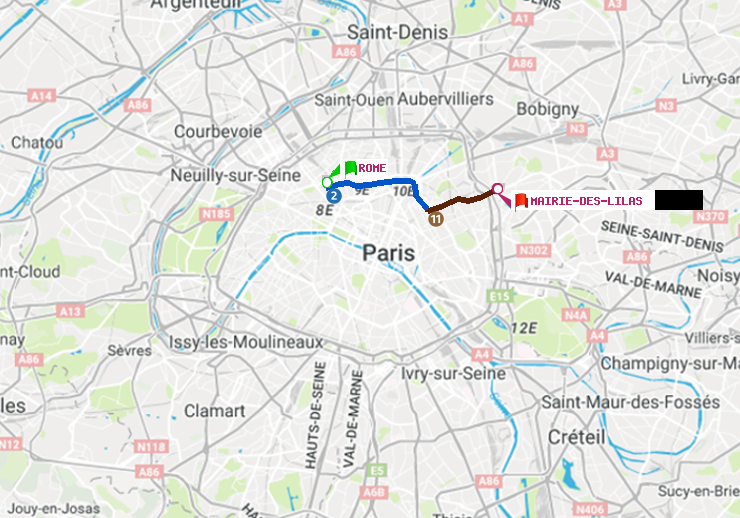 plan itinéraire ratp de Rome à Mairie des Lilas