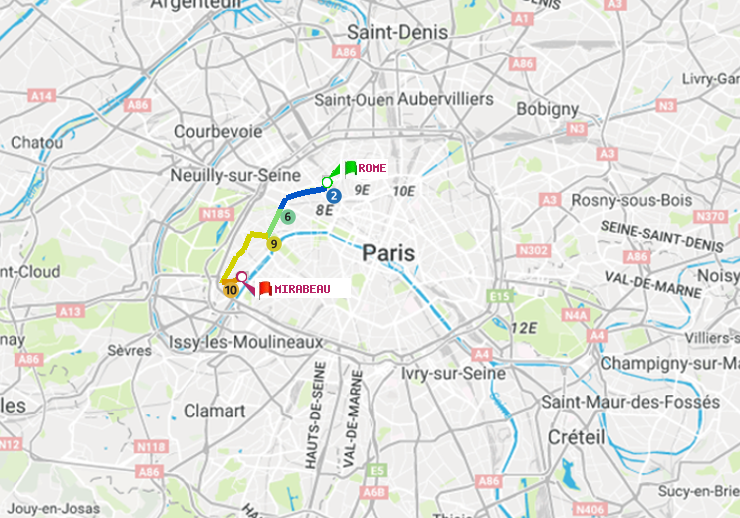plan itinéraire ratp de Rome à Mirabeau
