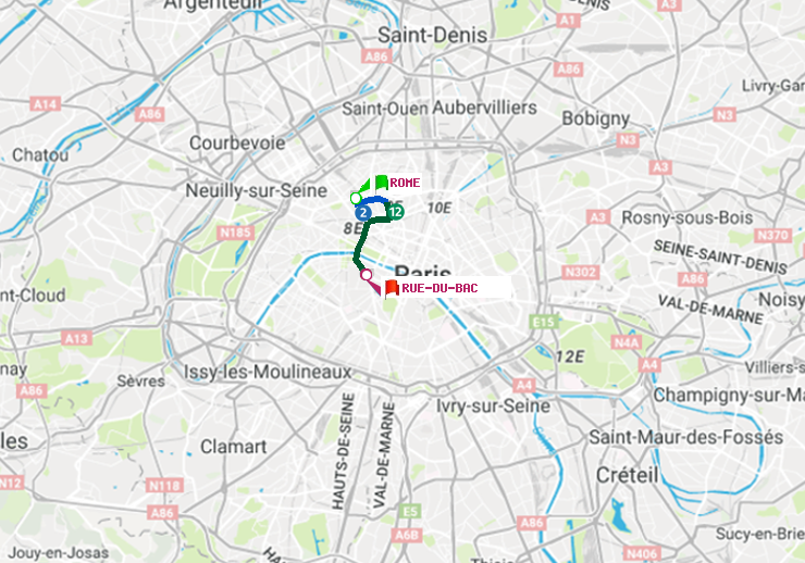 plan itinéraire ratp de Rome à Rue du Bac