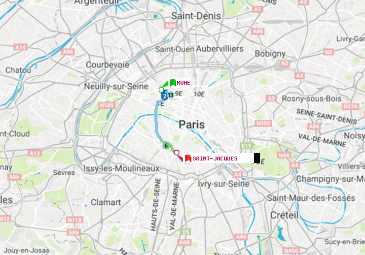 plan itinéraire ratp de Rome à Saint-Jacques