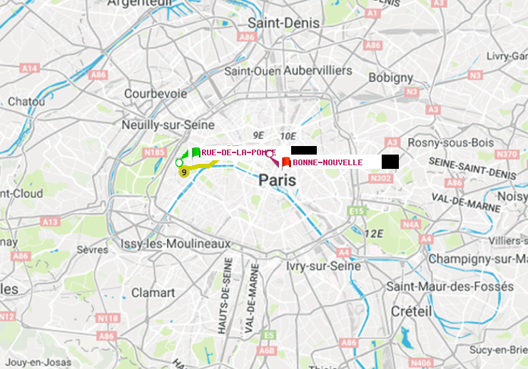 plan itinéraire ratp de Rue de la Pompe (Avenue Georges Mandel) à Bonne Nouvelle