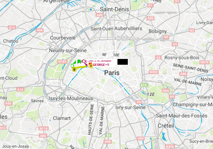 plan itinéraire ratp de Rue de la Pompe (Avenue Georges Mandel) à George V