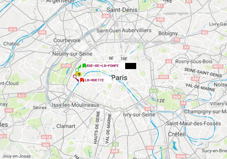 plan itinéraire ratp de Rue de la Pompe (Avenue Georges Mandel) à La Muette