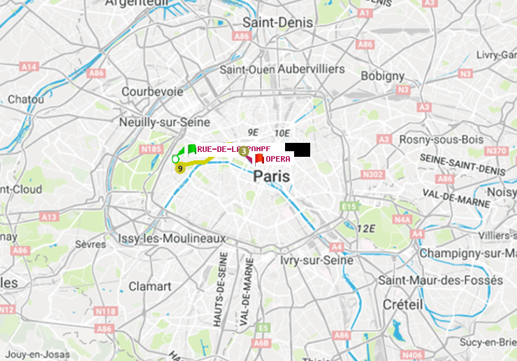 plan itinéraire ratp de Rue de la Pompe (Avenue Georges Mandel) à Opéra