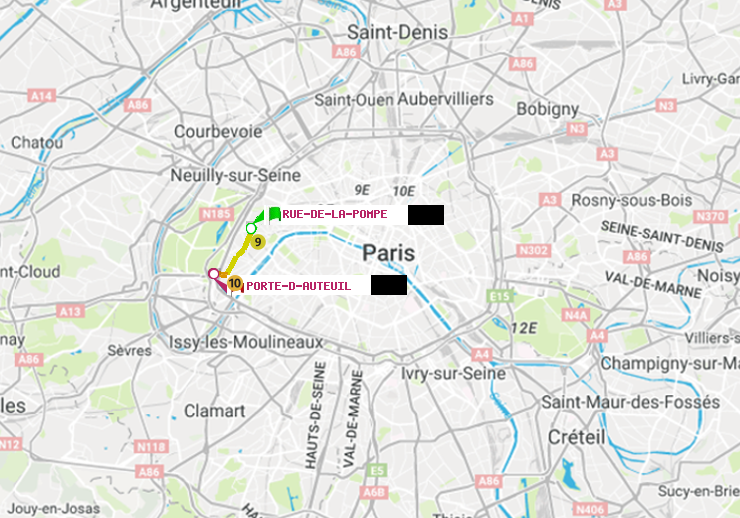 plan itinéraire ratp de Rue de la Pompe (Avenue Georges Mandel) à Porte d