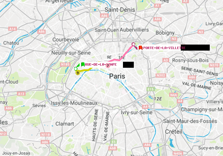 plan itinéraire ratp de Rue de la Pompe (Avenue Georges Mandel) à Porte de la Villette