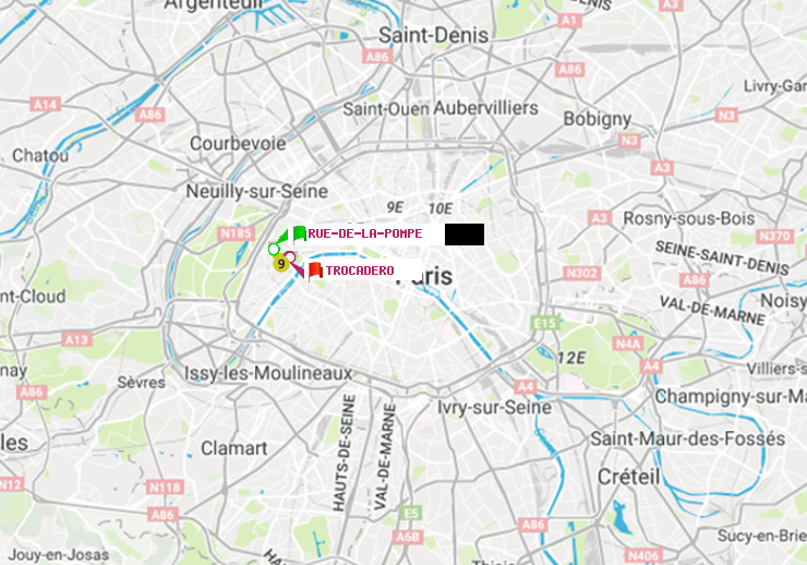 plan itinéraire ratp de Rue de la Pompe (Avenue Georges Mandel) à Trocadéro