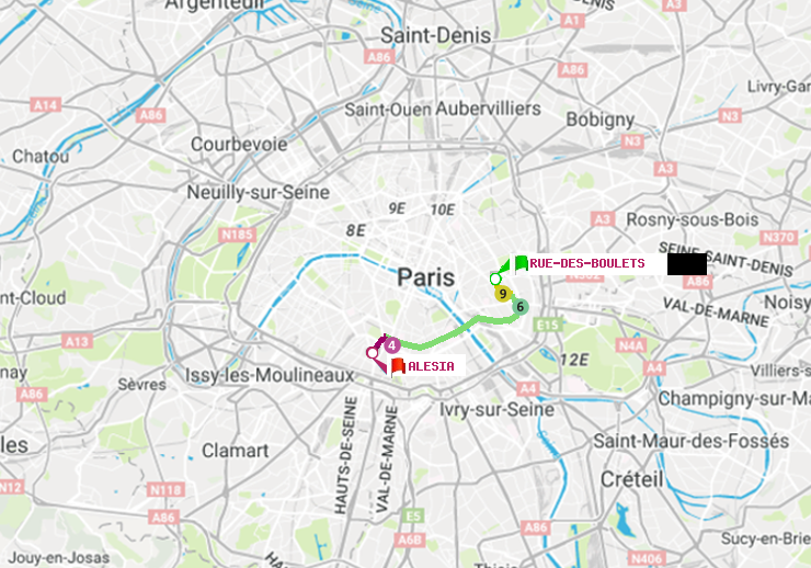plan itinéraire ratp de Rue des Boulets à Alésia