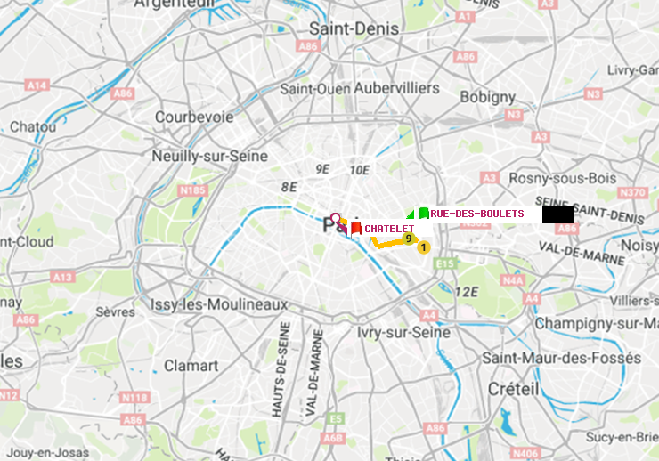 plan itinéraire ratp de Rue des Boulets à Châtelet