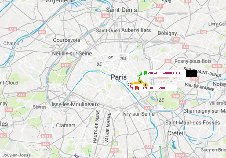 plan itinéraire ratp de Rue des Boulets à Gare de Lyon