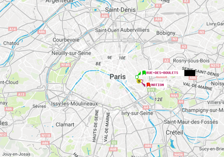 plan itinéraire ratp de Rue des Boulets à Nation