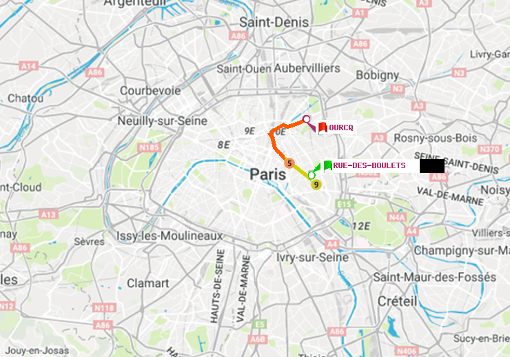 plan itinéraire ratp de Rue des Boulets à Ourcq