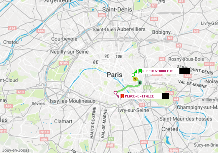 plan itinéraire ratp de Rue des Boulets à Place d